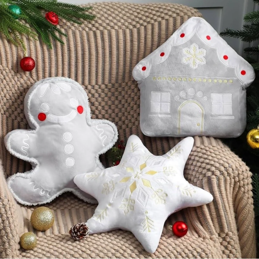 3 pcs Christmas Throw Pillow Star , gingerbread man & house New